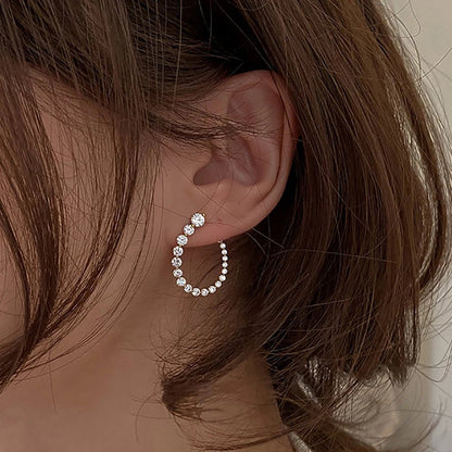 925 Sterling Silver Round Cut Moissanite Half Hoops Earrings for Women U - Style Size Gradient Diamond Stud Earring Fine Jewelry - Lotus Diamond