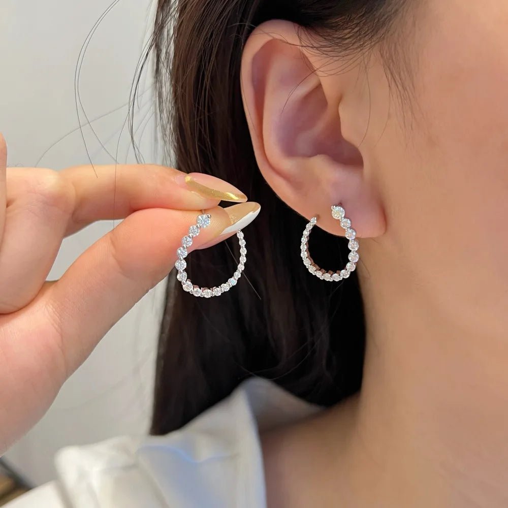 925 Sterling Silver Round Cut Moissanite Half Hoops Earrings for Women U - Style Size Gradient Diamond Stud Earring Fine Jewelry - Lotus Diamond