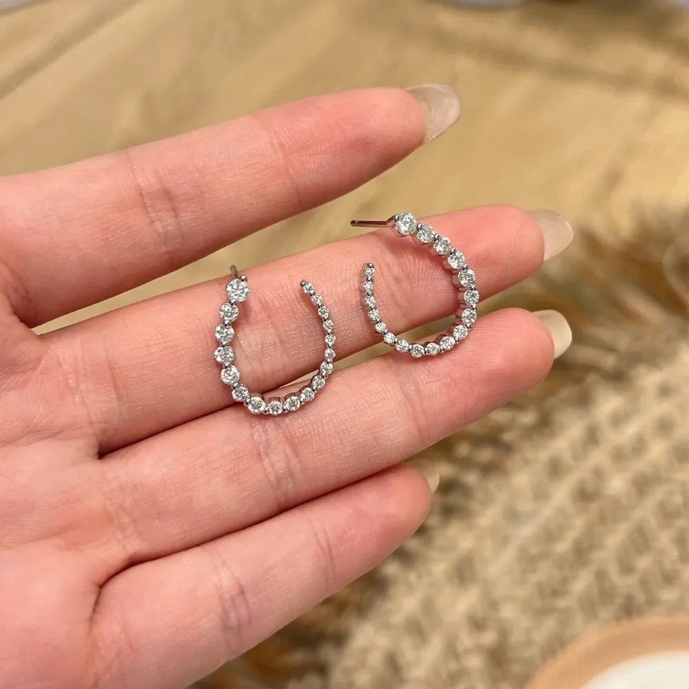 925 Sterling Silver Round Cut Moissanite Half Hoops Earrings for Women U - Style Size Gradient Diamond Stud Earring Fine Jewelry - Lotus Diamond