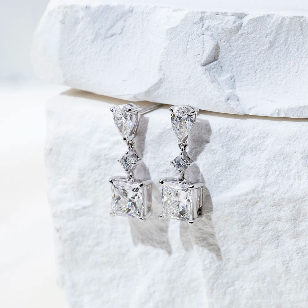 9K White Gold 1CT Princess Cut Lab Grown Diamond Stud Earrings For Women - Lotus Diamond