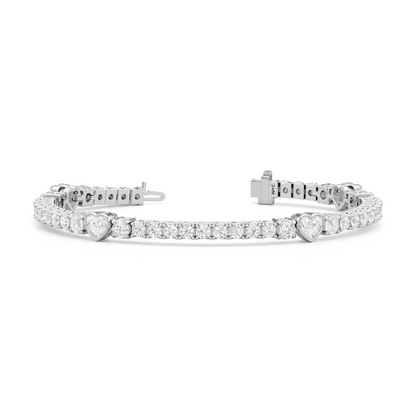 Bezeled Heart Station with Round Diamonds Tennis Bracelet