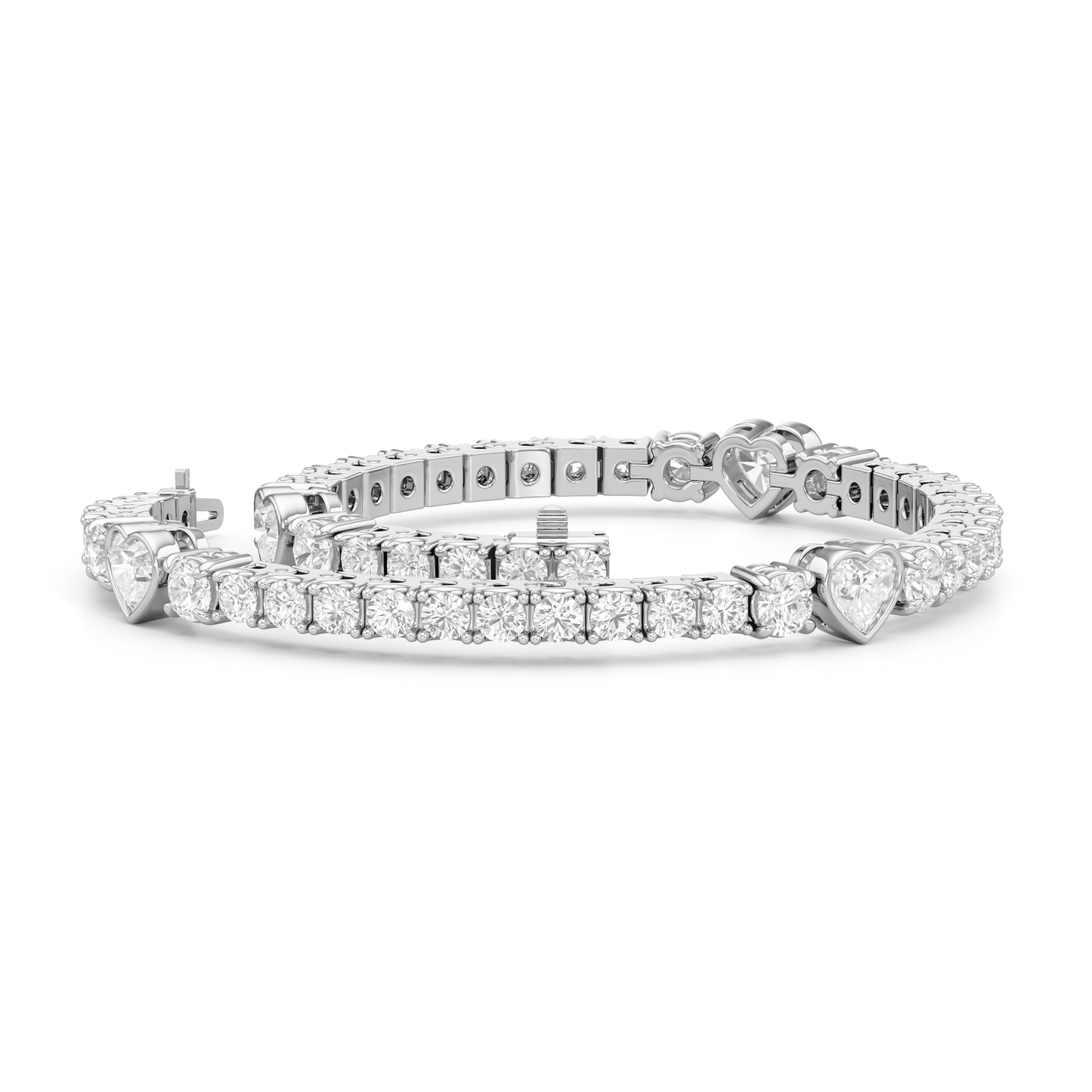 Bezeled Heart Station with Round Diamonds Tennis Bracelet