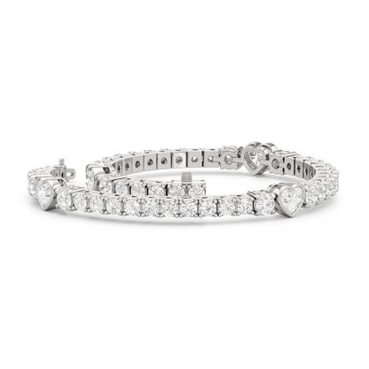 Bezeled Heart Station with Round Diamonds Tennis Bracelet
