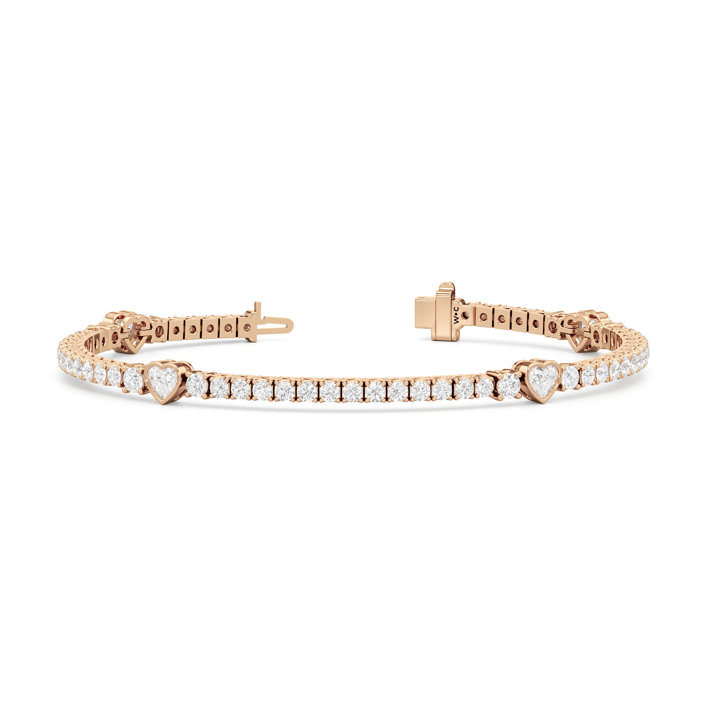 Bezeled Heart Station with Round Diamonds Tennis Bracelet