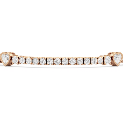 Bezeled Heart Station with Round Diamonds Tennis Bracelet