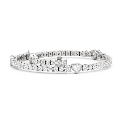 Bezeled Heart Station with Round Diamonds Tennis Bracelet