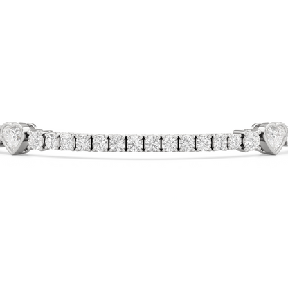 Bezeled Heart Station with Round Diamonds Tennis Bracelet