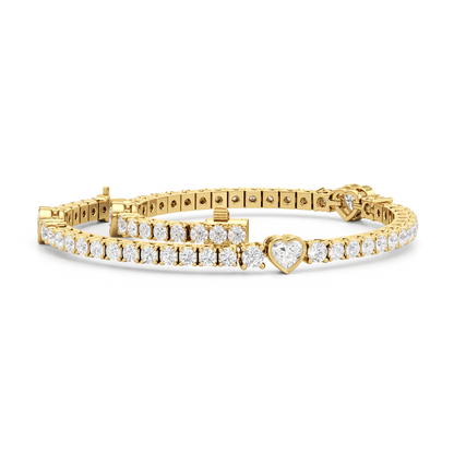 Bezeled Heart Station with Round Diamonds Tennis Bracelet