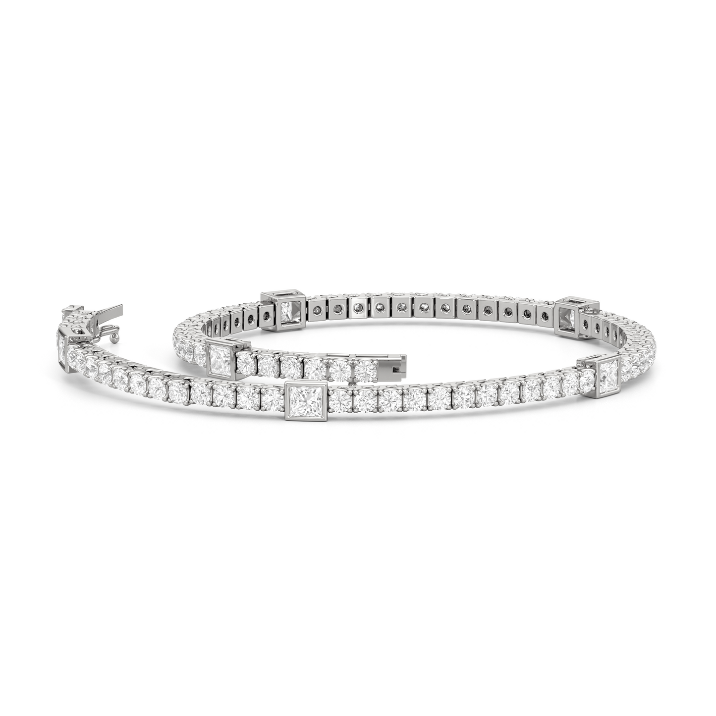 Bezeled Princess Station Tennis Bracelet