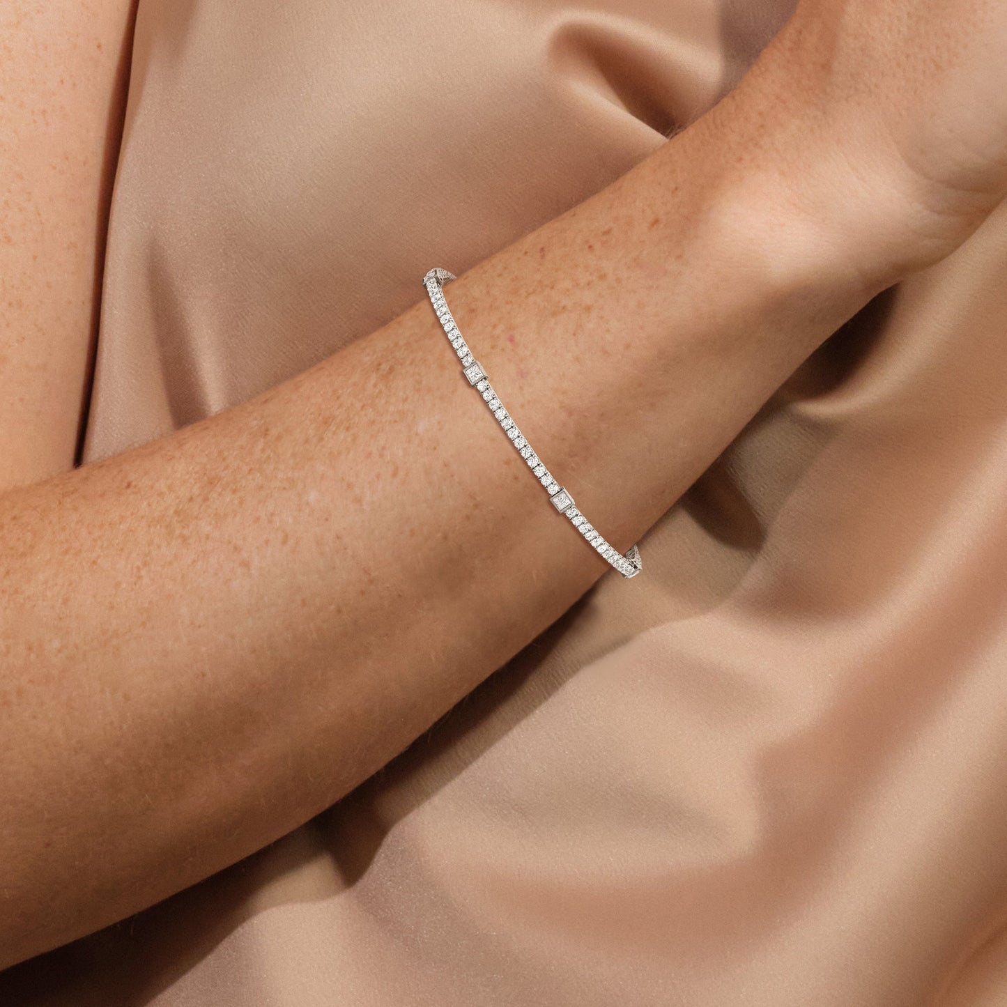 Bezeled Princess Station Tennis Bracelet