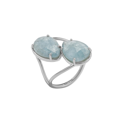 Pear Shape Aquamarine Duo Rose Cut Ring