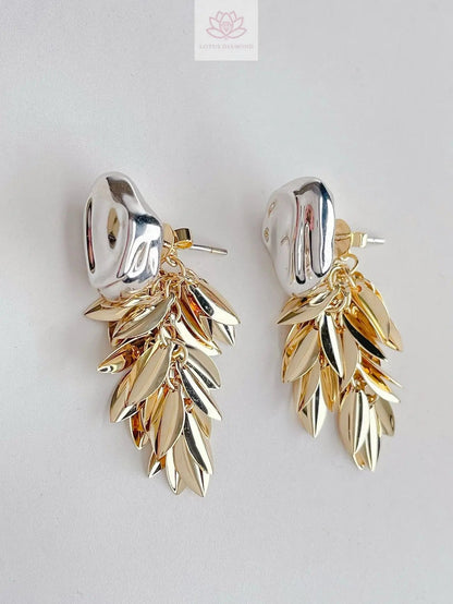 Autumn & Winter 18K Gold Exclusive Luxury - Chic Tassel Leaf Earrings/Necklace - Lotus Diamond