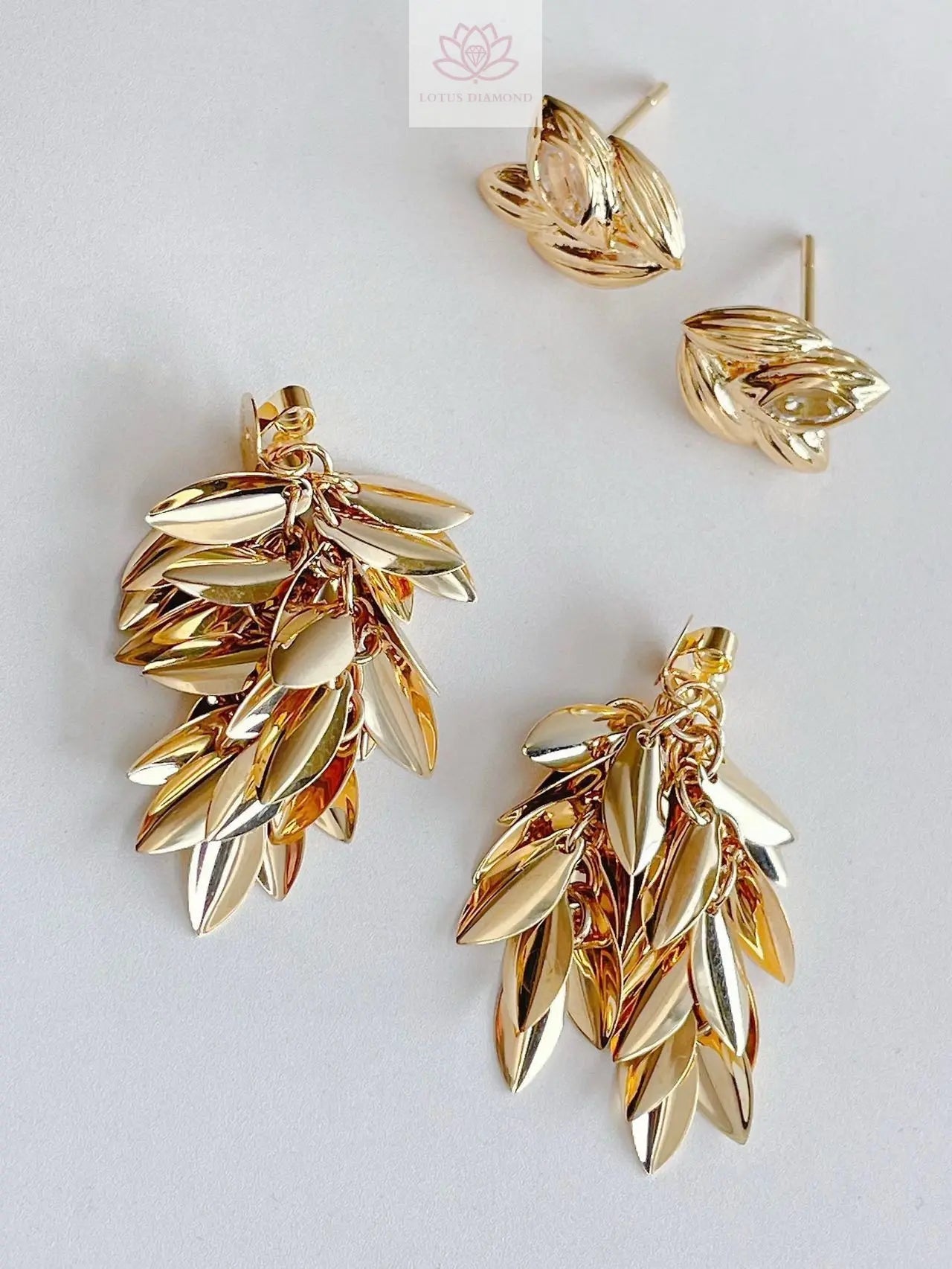 Autumn & Winter 18K Gold Exclusive Luxury - Chic Tassel Leaf Earrings/Necklace - Lotus Diamond