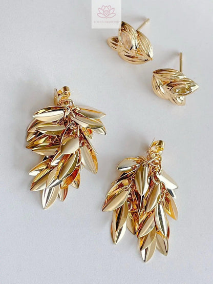 Autumn & Winter 18K Gold Exclusive Luxury - Chic Tassel Leaf Earrings/Necklace - Lotus Diamond
