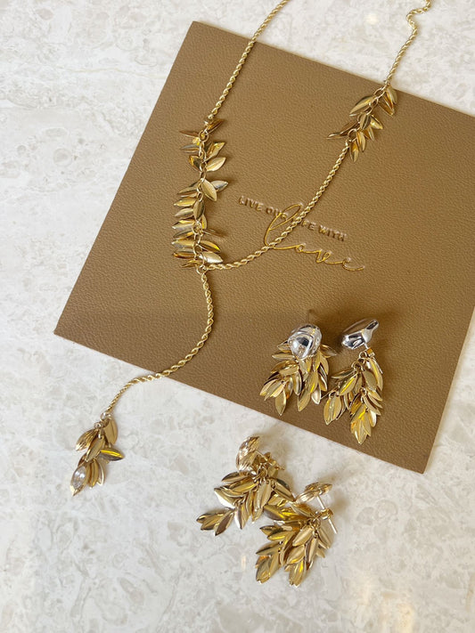 Autumn & Winter 18K Gold Exclusive Luxury - Chic Tassel Leaf Earrings/Necklace - Lotus Diamond