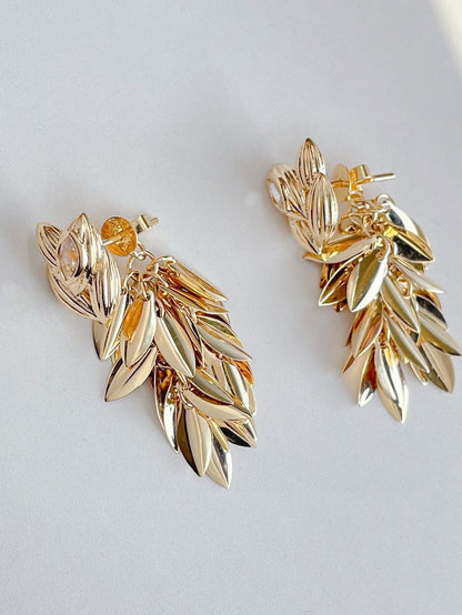 Autumn & Winter 18K Gold Exclusive Luxury - Chic Tassel Leaf Earrings/Necklace - Lotus Diamond