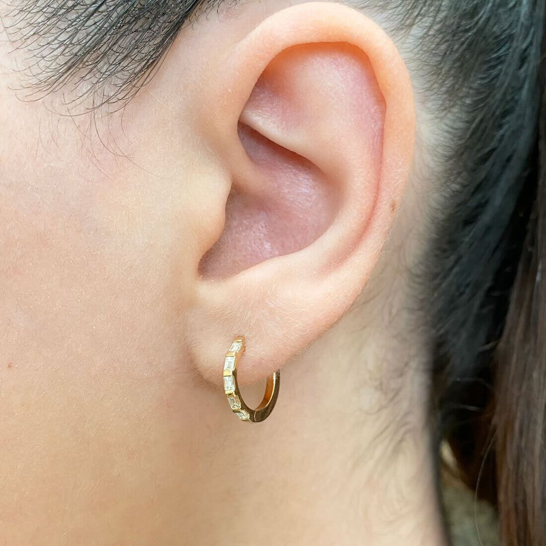 Baguette Huggies Hoop Earrings - Lotus Diamond