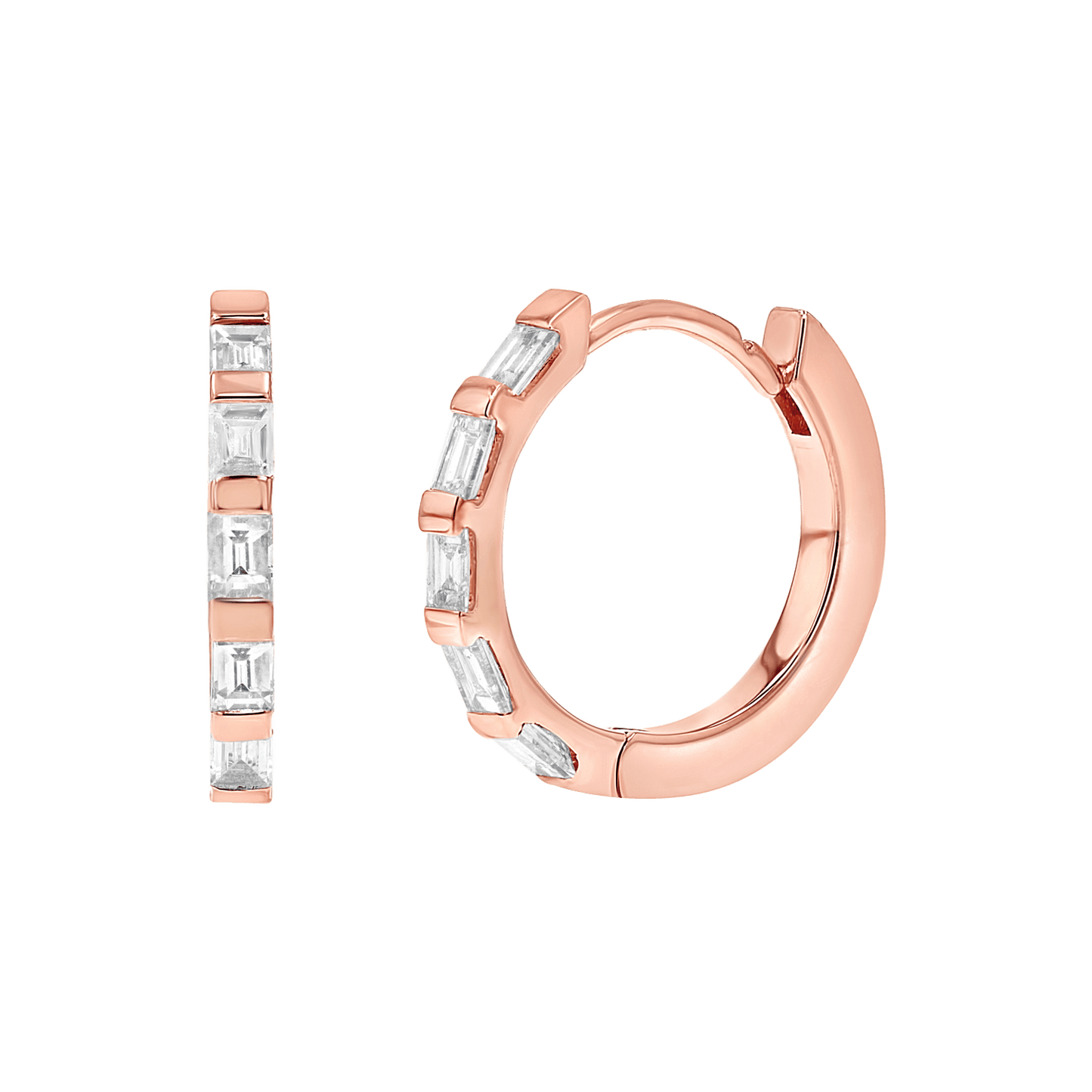 Baguette Huggies Hoop Earrings - Lotus Diamond