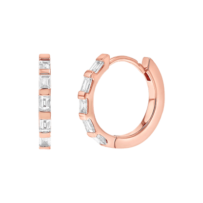 Baguette Huggies Hoop Earrings - Lotus Diamond