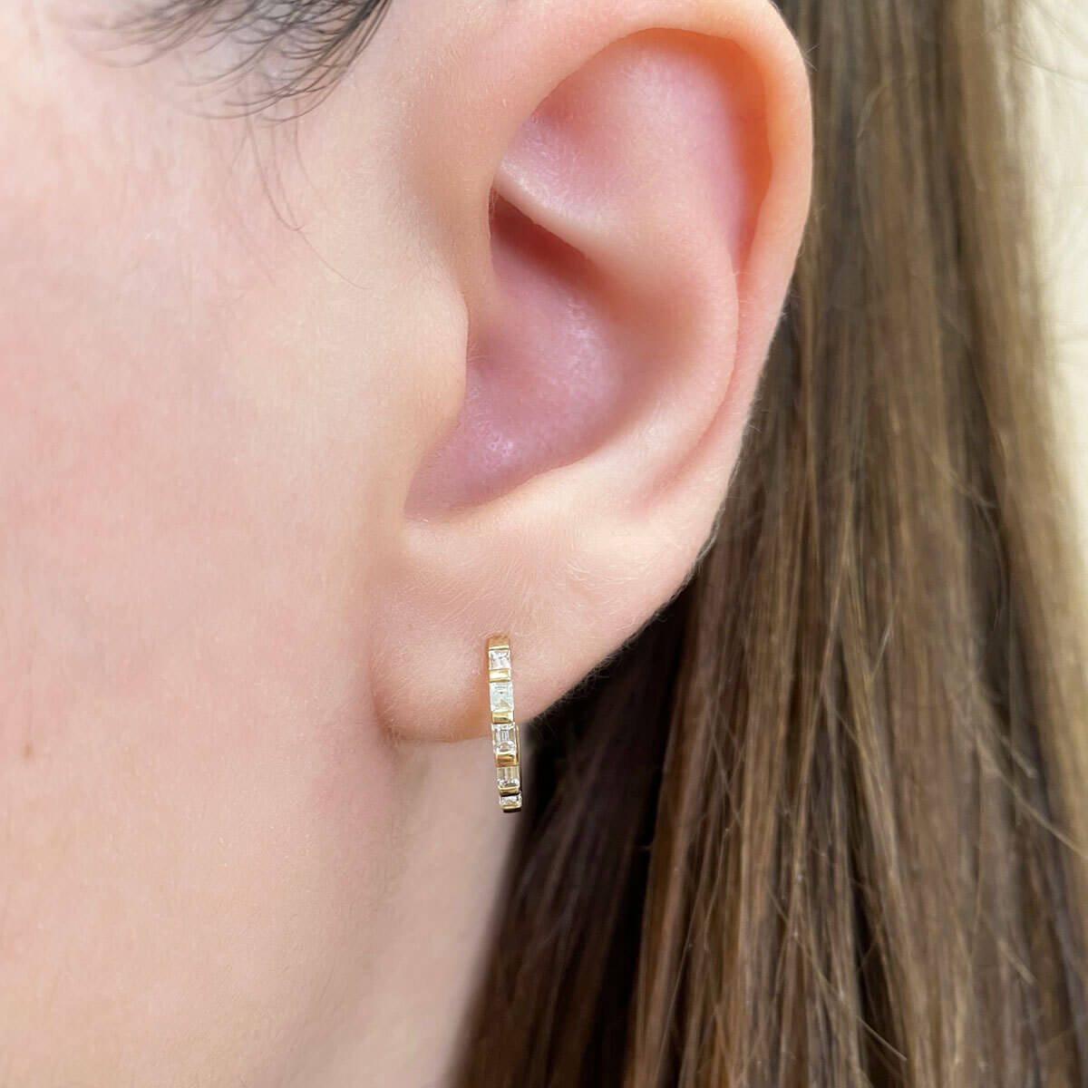 Baguette Huggies Hoop Earrings - Lotus Diamond