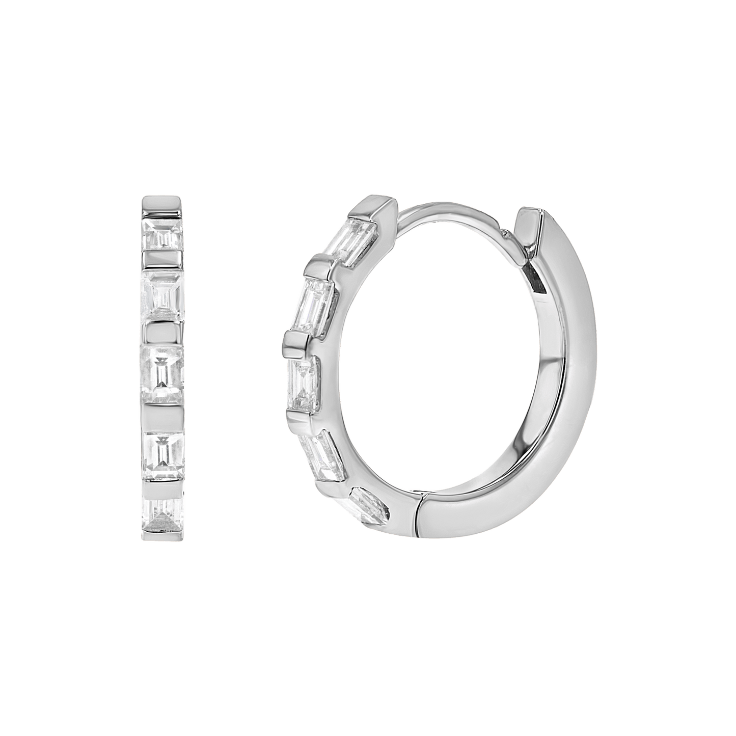 Baguette Huggies Hoop Earrings - Lotus Diamond
