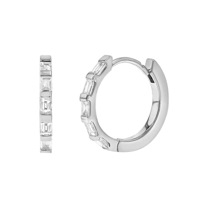 Baguette Huggies Hoop Earrings - Lotus Diamond