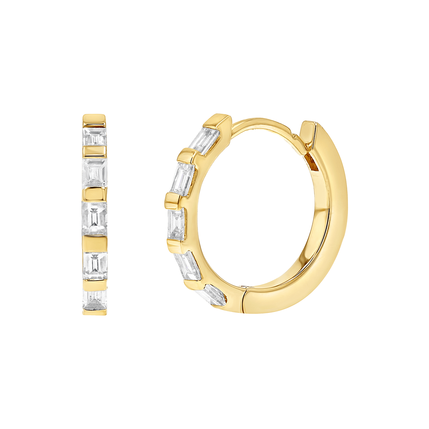 Baguette Huggies Hoop Earrings - Lotus Diamond