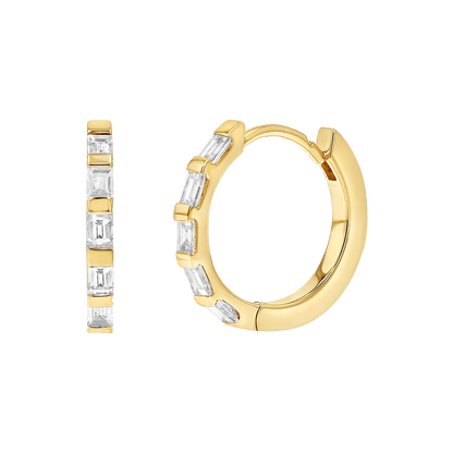 Baguette Huggies Hoop Earrings - Lotus Diamond