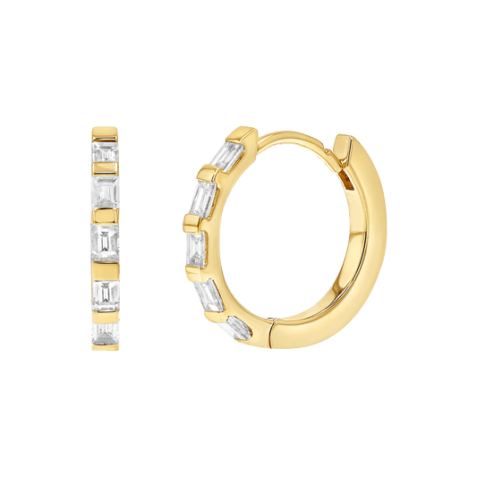 Baguette Huggies Hoop Earrings - Lotus Diamond