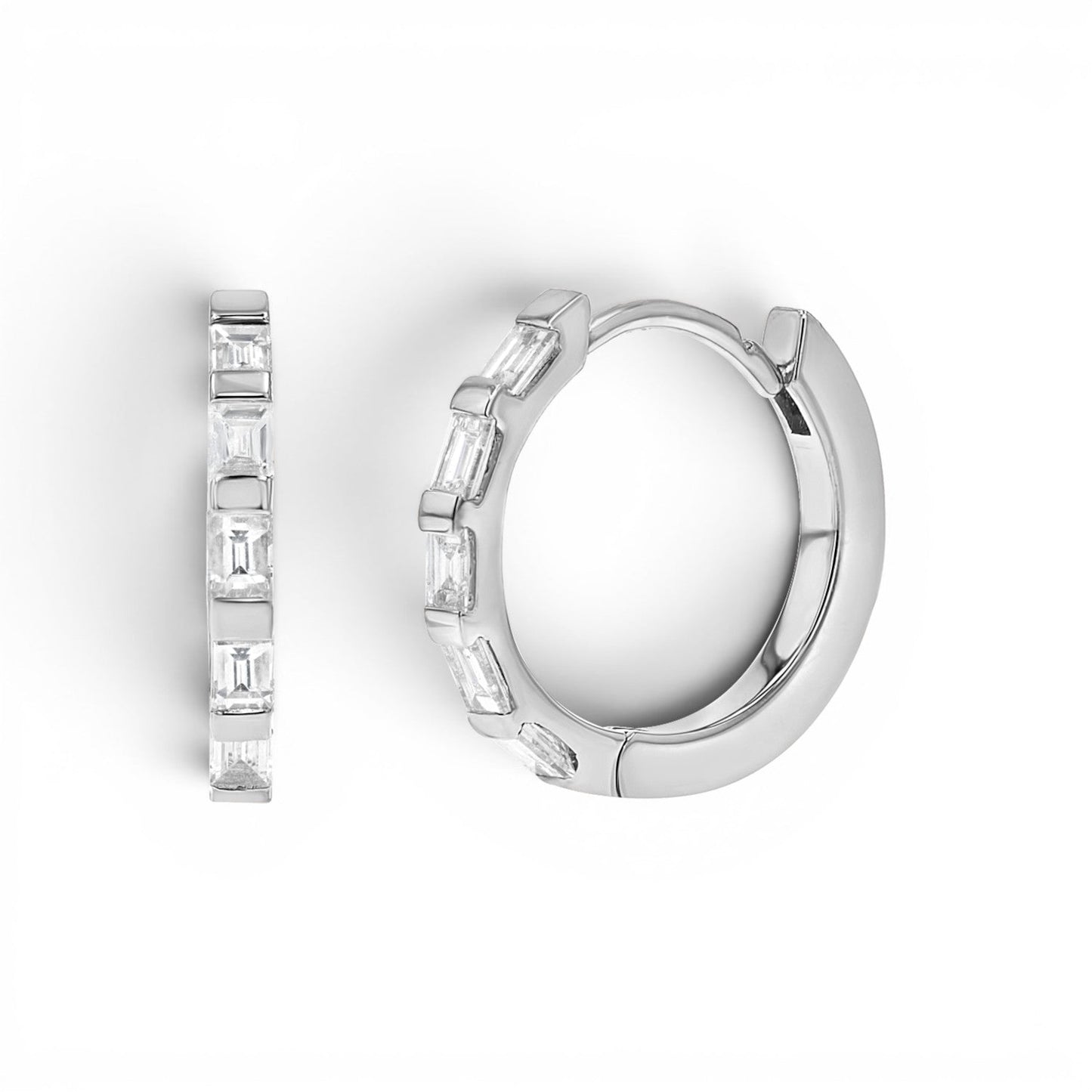 Baguette Huggies Hoop Earrings - Lotus Diamond
