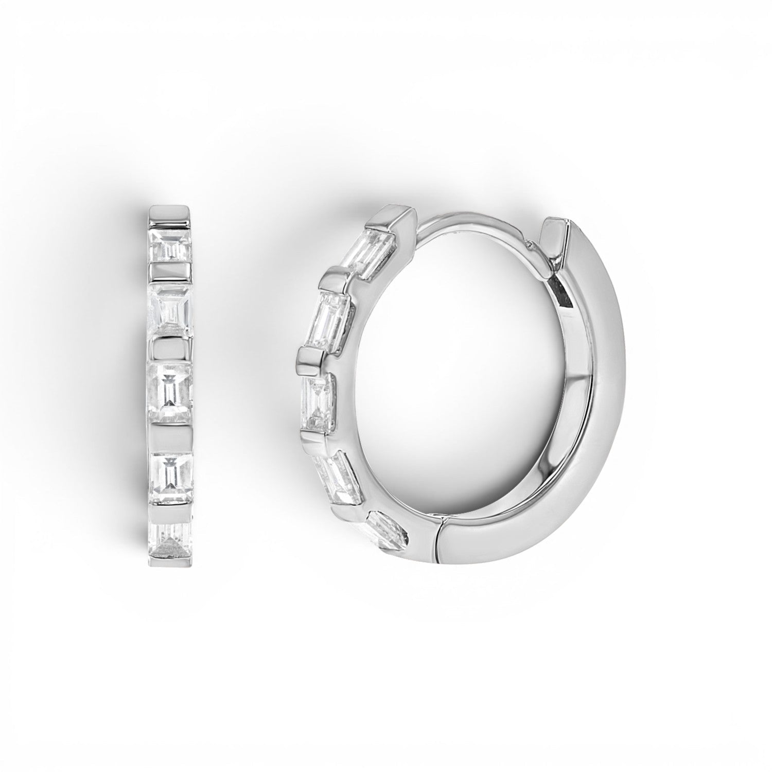 Baguette Huggies Hoop Earrings - Lotus Diamond