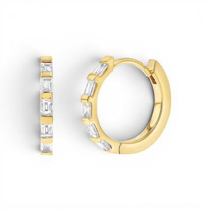 Baguette Huggies Hoop Earrings - Lotus Diamond