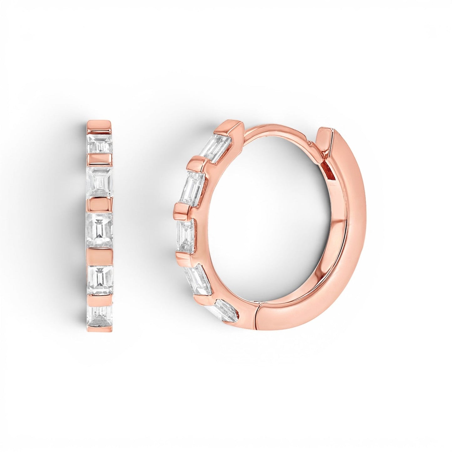Baguette Huggies Hoop Earrings - Lotus Diamond