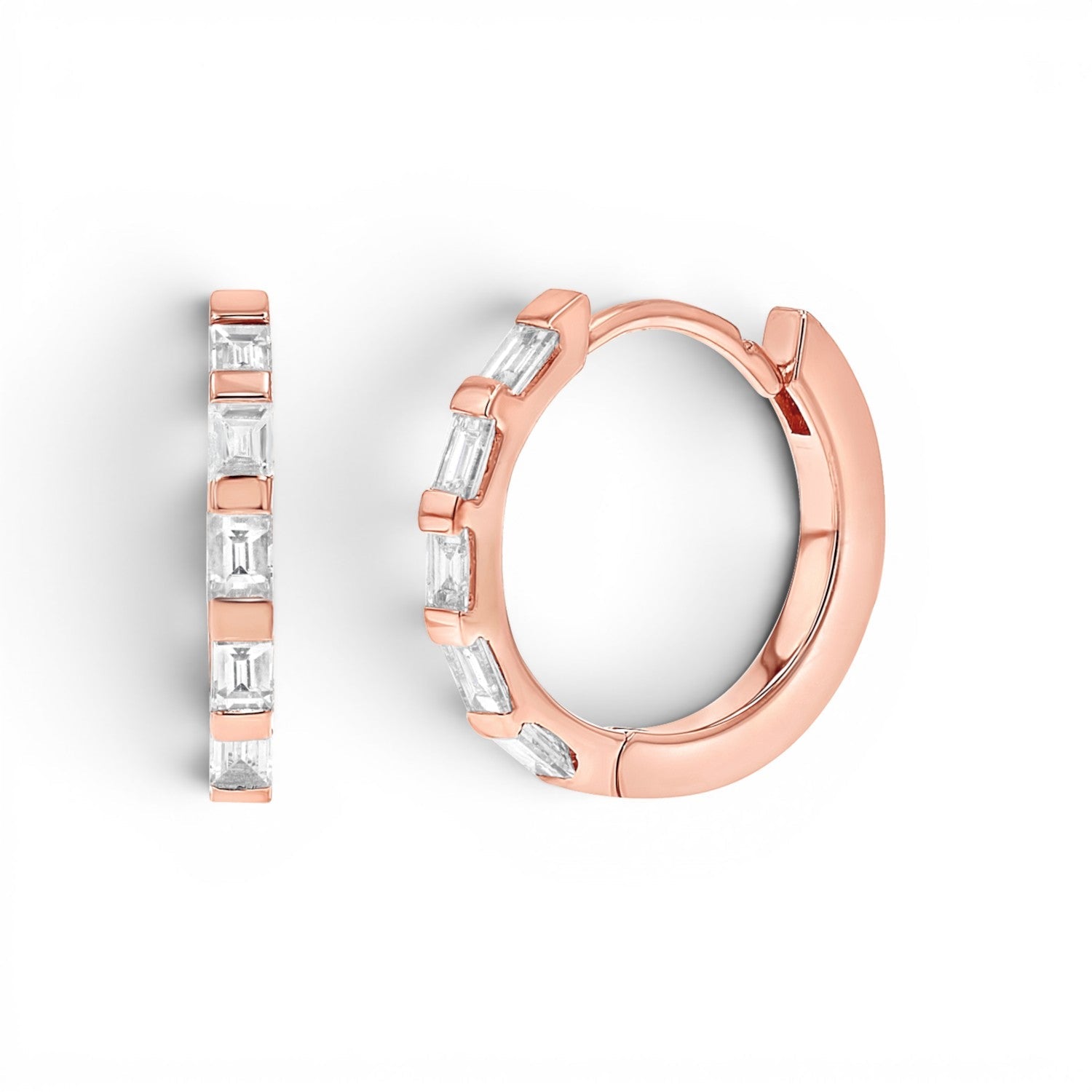 Baguette Huggies Hoop Earrings - Lotus Diamond