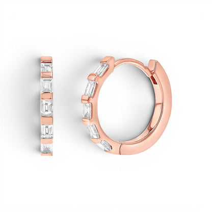 Baguette Huggies Hoop Earrings - Lotus Diamond