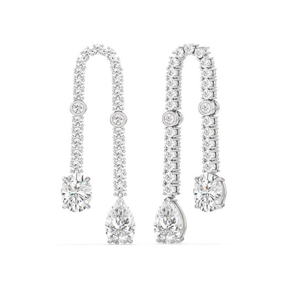 Balanced Oval and Pear Dangler Earrings - Lotus Diamond