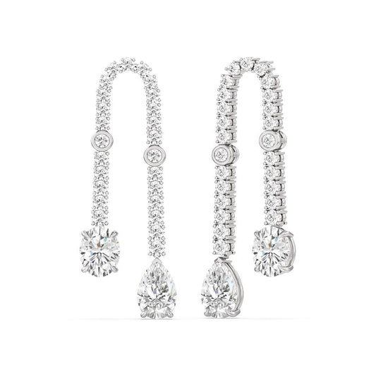 Balanced Oval and Pear Dangler Earrings - Lotus Diamond