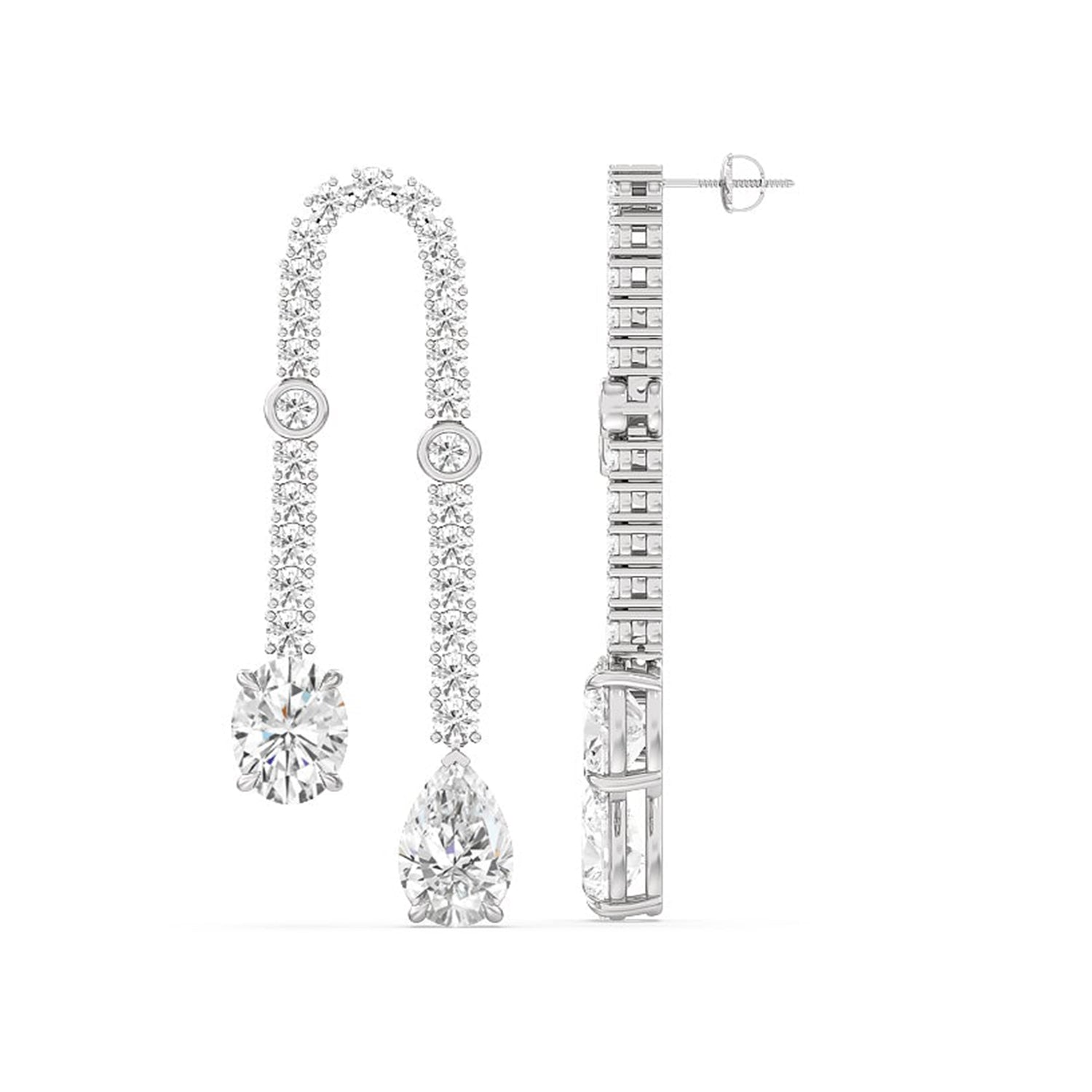 Balanced Oval and Pear Dangler Earrings - Lotus Diamond
