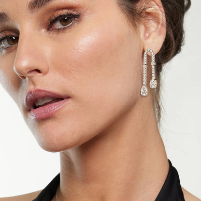 Balanced Oval and Pear Dangler Earrings - Lotus Diamond