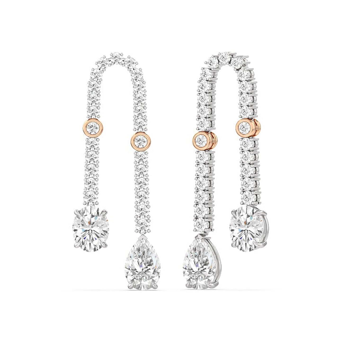 Balanced Oval and Pear Dangler Earrings - Lotus Diamond
