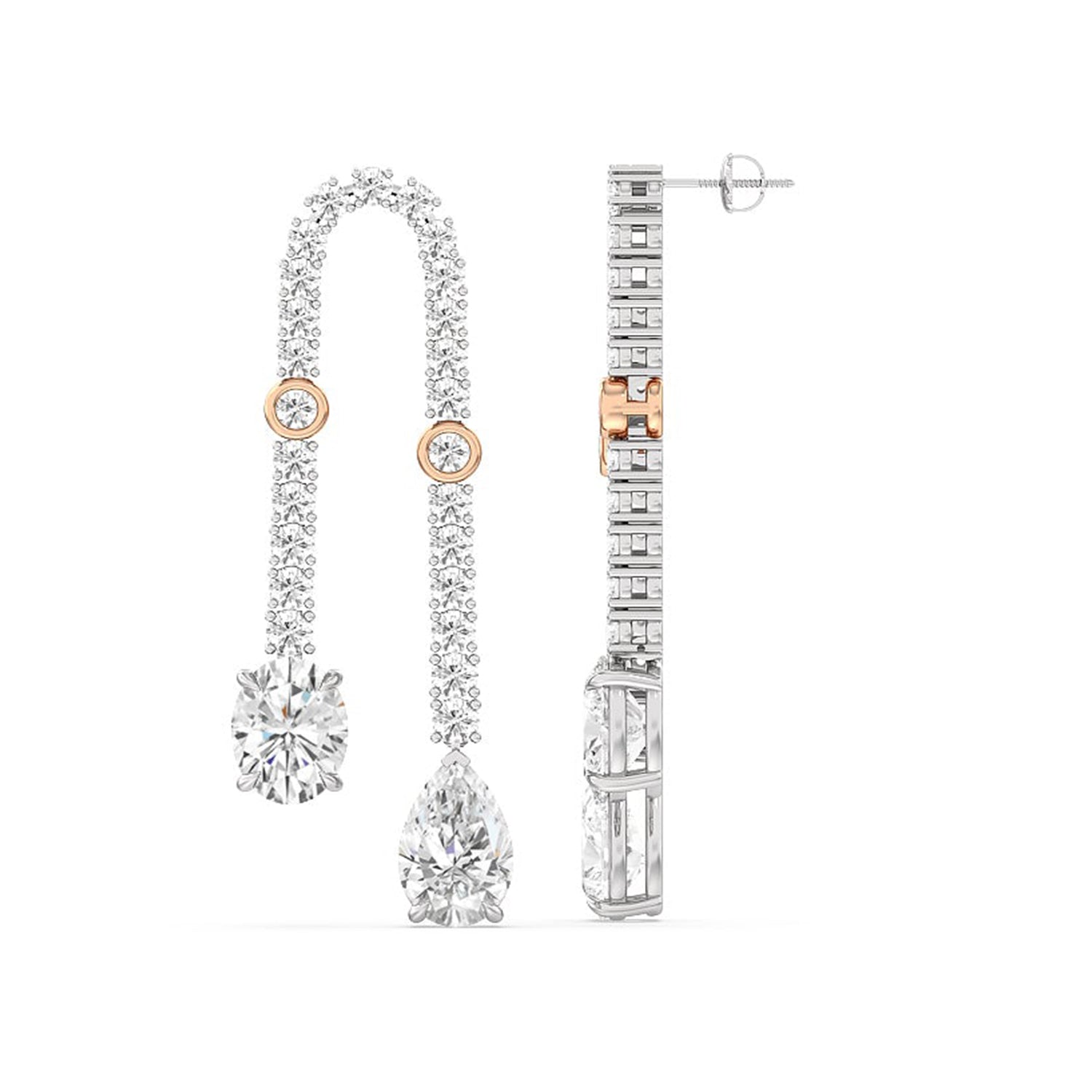 Balanced Oval and Pear Dangler Earrings - Lotus Diamond
