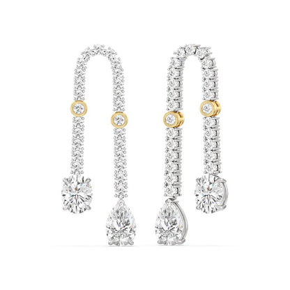 Balanced Oval and Pear Dangler Earrings - Lotus Diamond