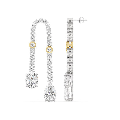 Balanced Oval and Pear Dangler Earrings - Lotus Diamond