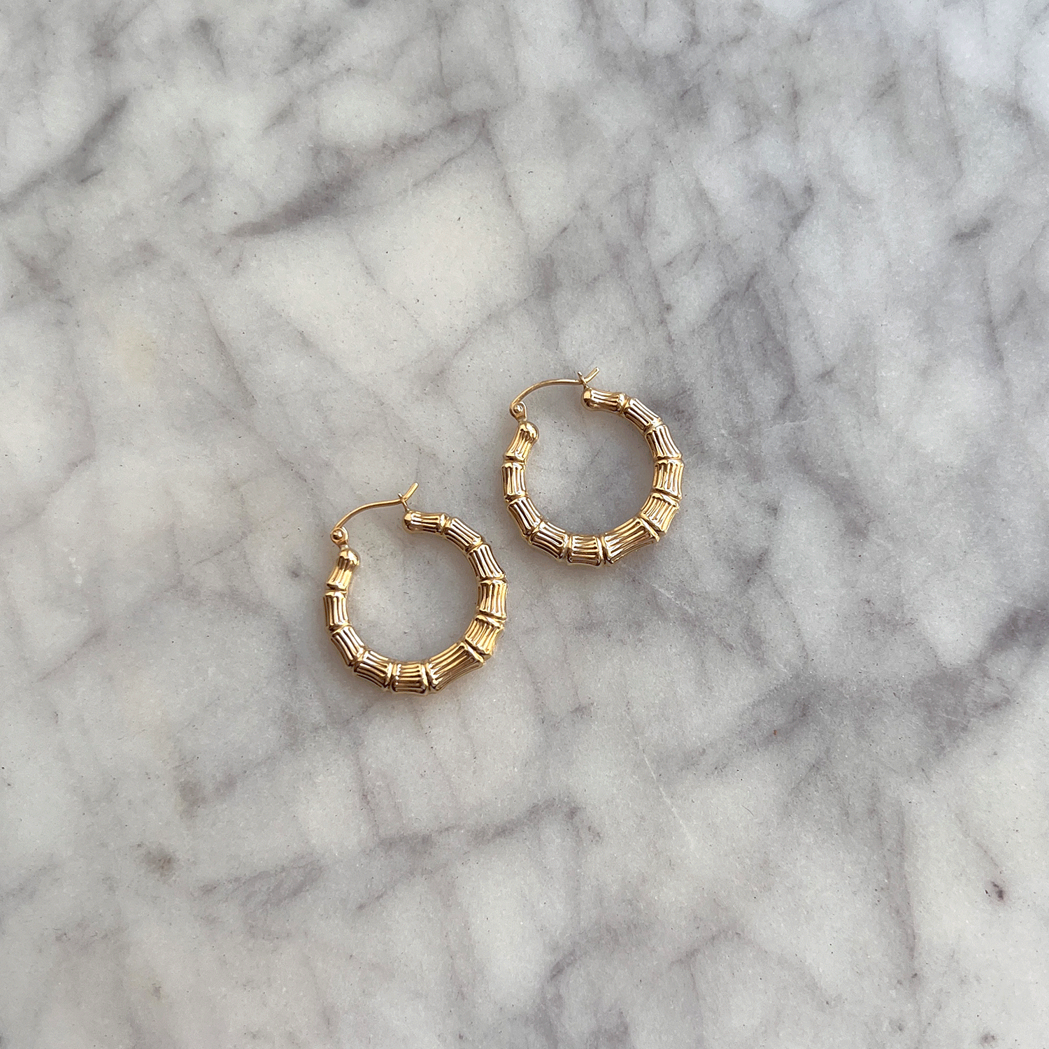 Bamboo Hoop Earrings - Lotus Diamond