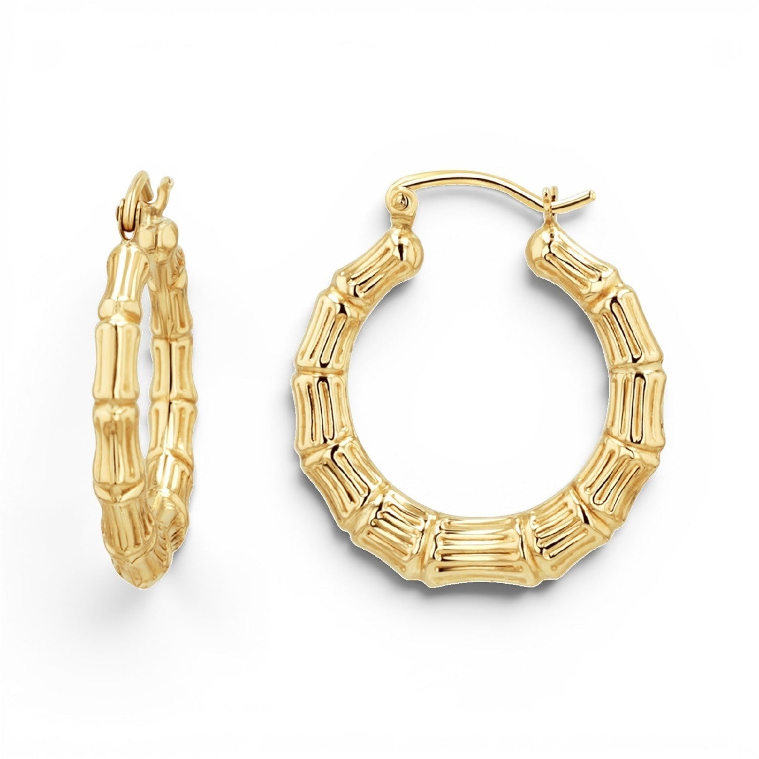Bamboo Hoop Earrings - Lotus Diamond
