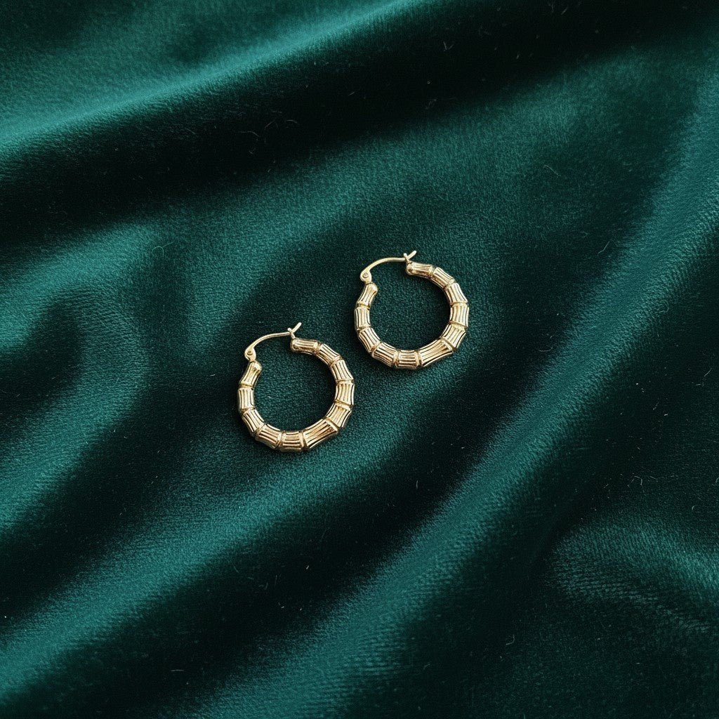 Bamboo Hoop Earrings - Lotus Diamond