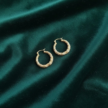 Bamboo Hoop Earrings - Lotus Diamond