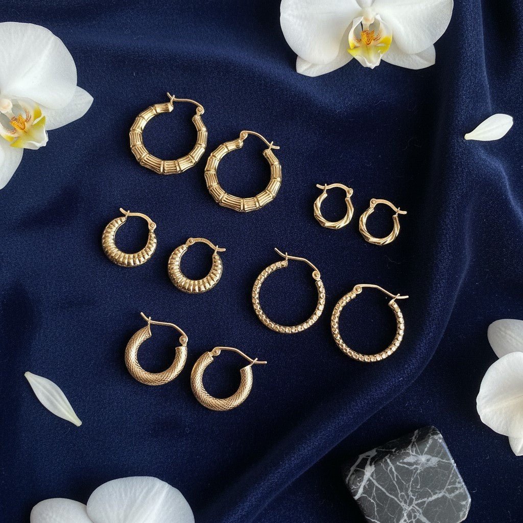 Bamboo Hoop Earrings - Lotus Diamond