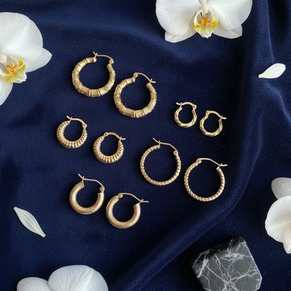 Bamboo Hoop Earrings - Lotus Diamond