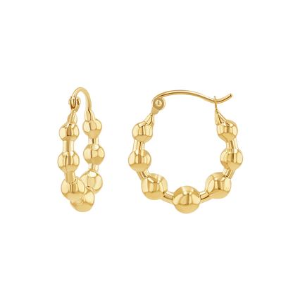Bead Ball Hoop Earrings - Lotus Diamond
